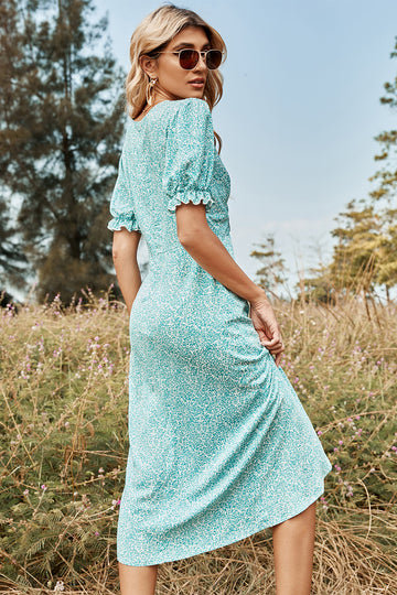 Grön tryck V-ringad sommarklänning